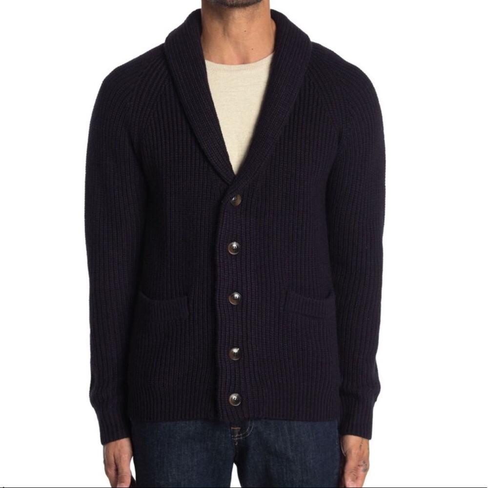 NWT Slate & Stone Arthur Navy Shawl Collar Knit Wool Blend Cardigan Size XLarge